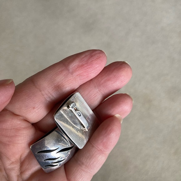 Chunky Silver Modernist Statement Earrings, Pierced, Maker Marked - Picture 7 of 9